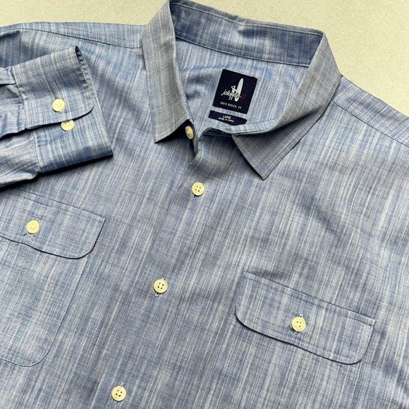 New Johnnie O Mens Large Blue Chambray Button Down Shirt Santa Monica CA